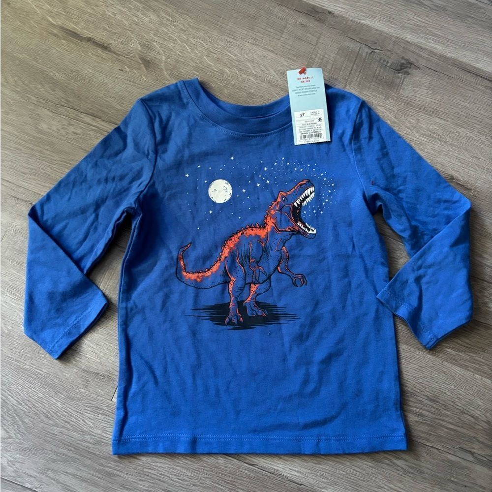Cat & Jack Blue Long Sleeve Dinosaur Tee